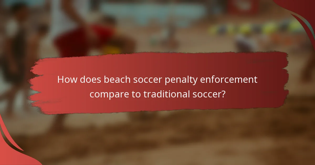 How does beach soccer penalty enforcement compare to traditional soccer?